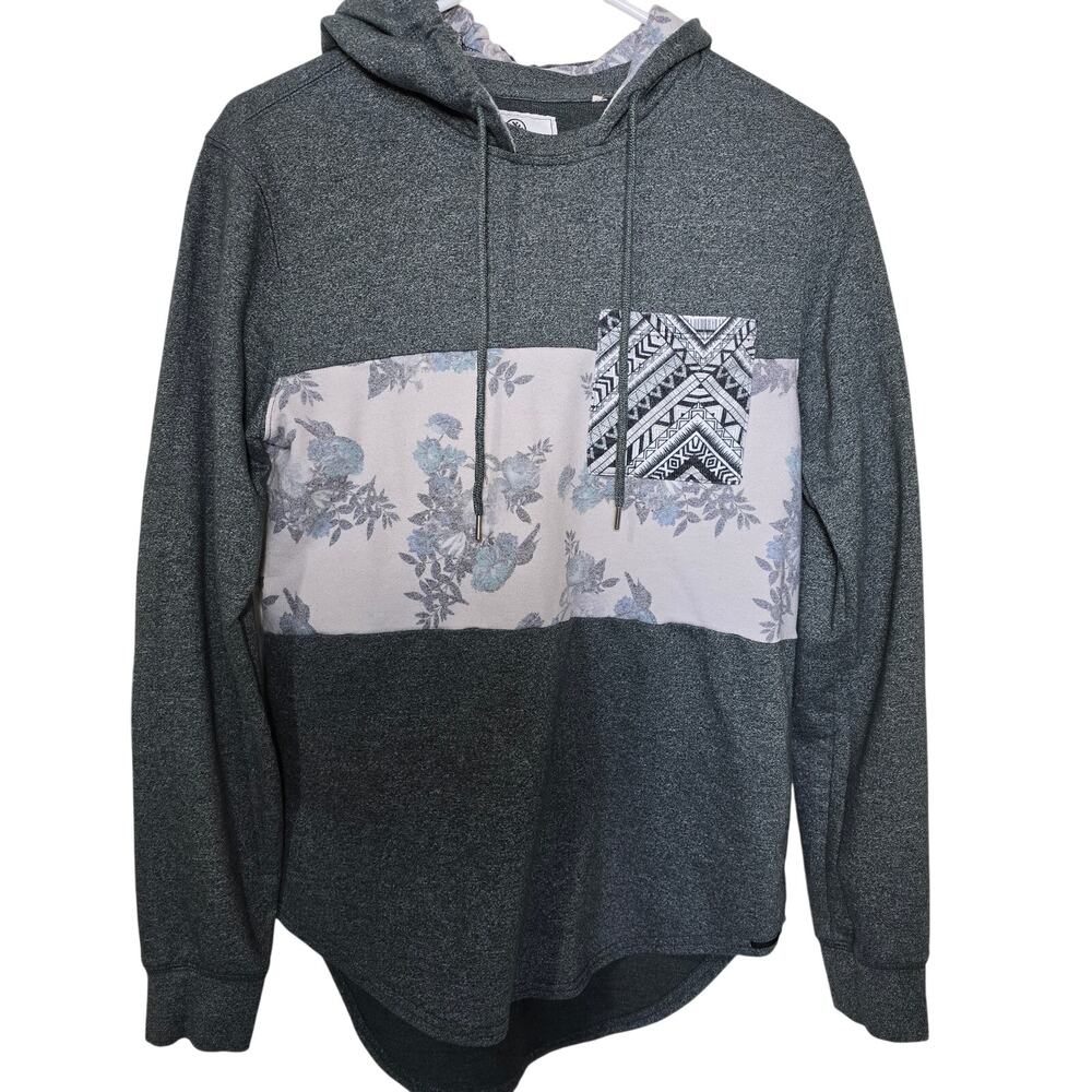 On The Byas Pullover Hoodie Womens Small Hippie Greenish Gray and white Floral